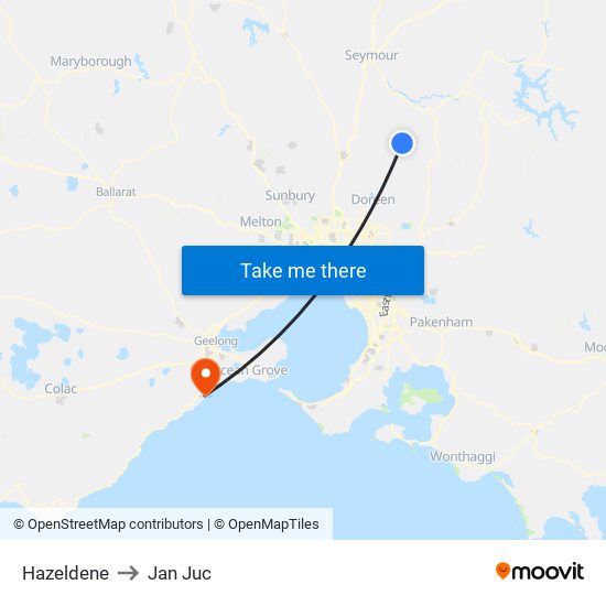 Hazeldene to Jan Juc map