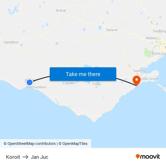 Koroit to Jan Juc map