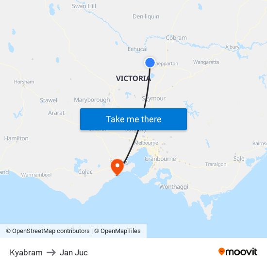 Kyabram to Jan Juc map