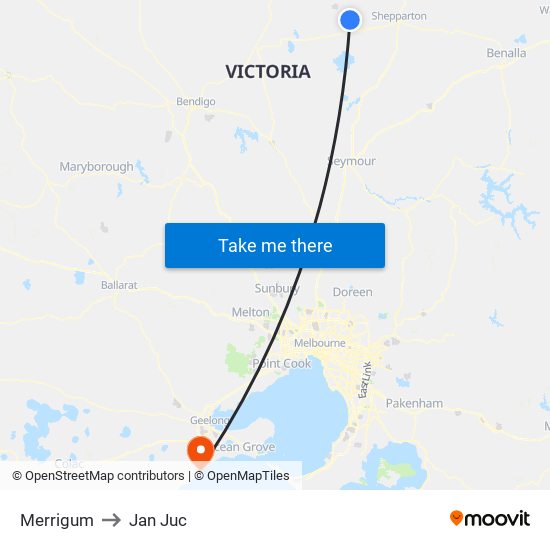 Merrigum to Jan Juc map