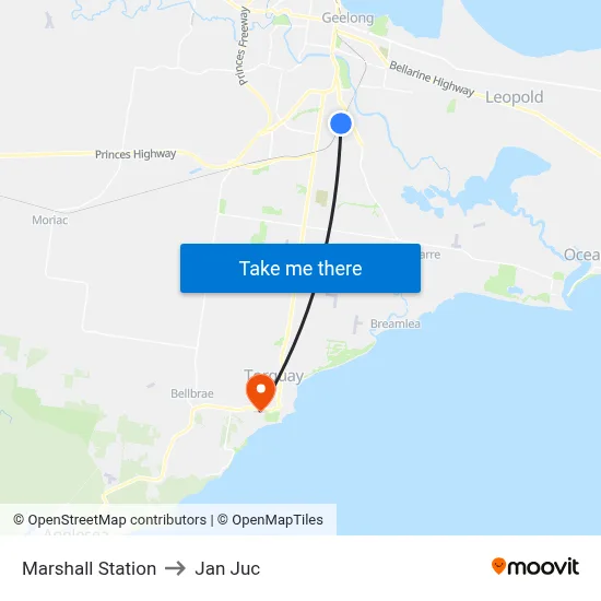 Marshall Station to Jan Juc map