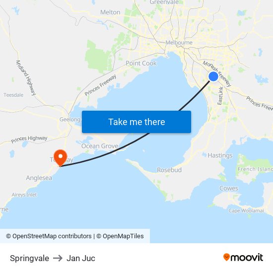 Springvale to Jan Juc map