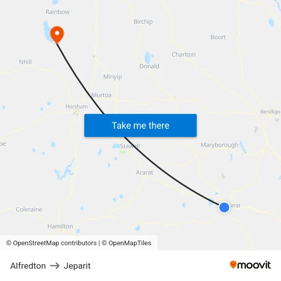 Alfredton to Jeparit map