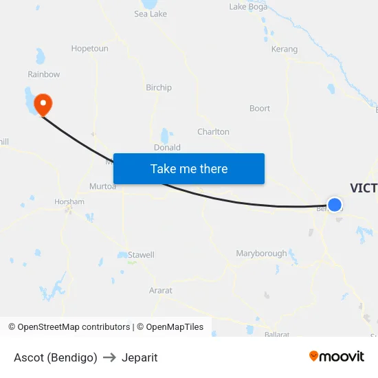 Ascot (Bendigo) to Jeparit map