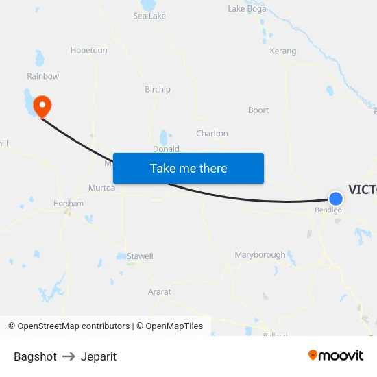 Bagshot to Jeparit map