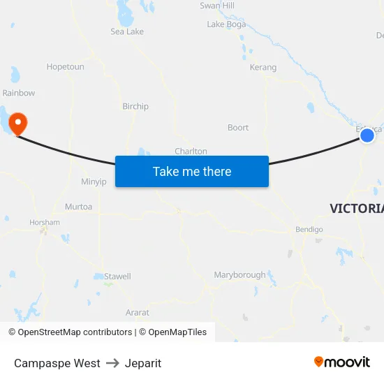 Campaspe West to Jeparit map
