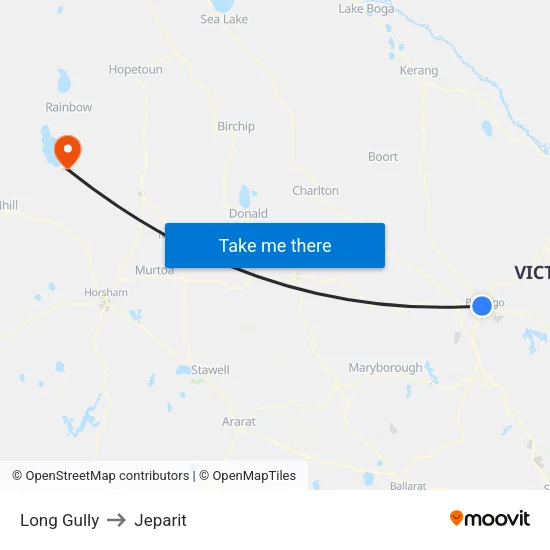Long Gully to Jeparit map