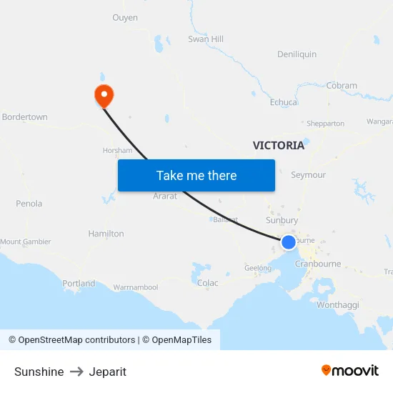 Sunshine to Jeparit map