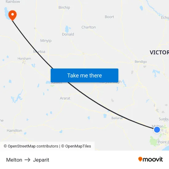 Melton to Jeparit map
