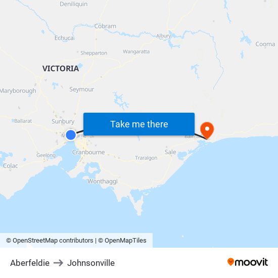 Aberfeldie to Johnsonville map