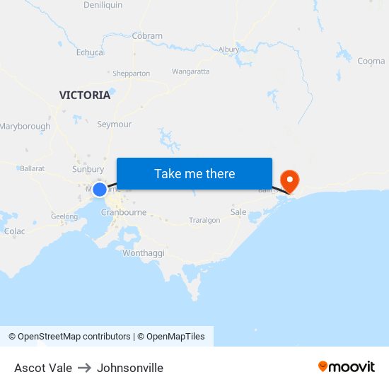 Ascot Vale to Johnsonville map