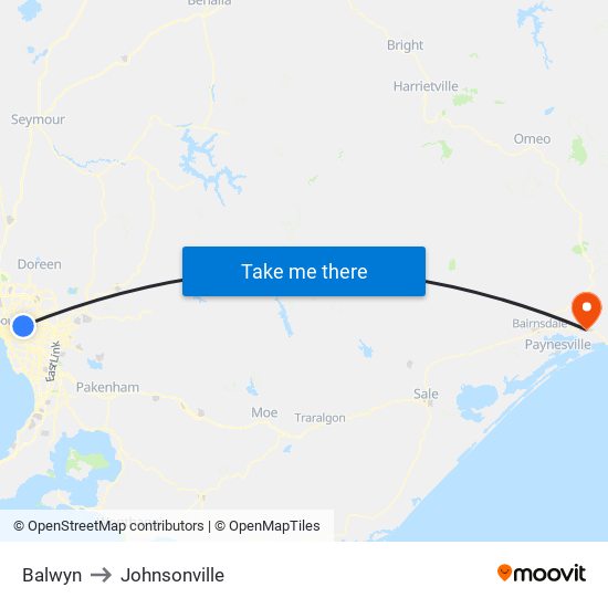 Balwyn to Johnsonville map