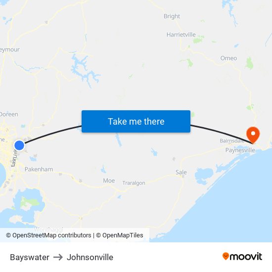 Bayswater to Johnsonville map