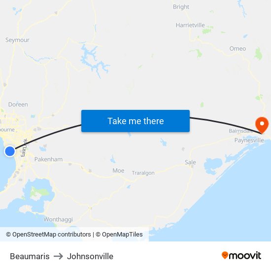 Beaumaris to Johnsonville map