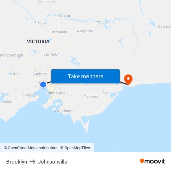 Brooklyn to Johnsonville map