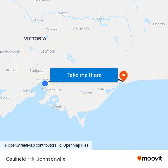 Caulfield to Johnsonville map