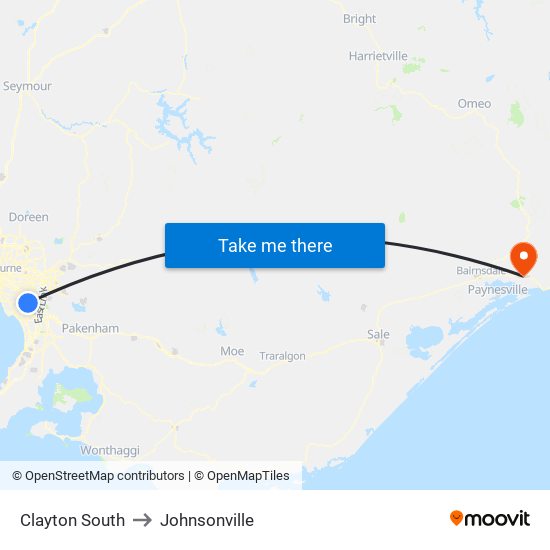 Clayton South to Johnsonville map