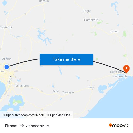 Eltham to Johnsonville map