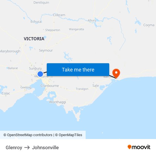 Glenroy to Johnsonville map