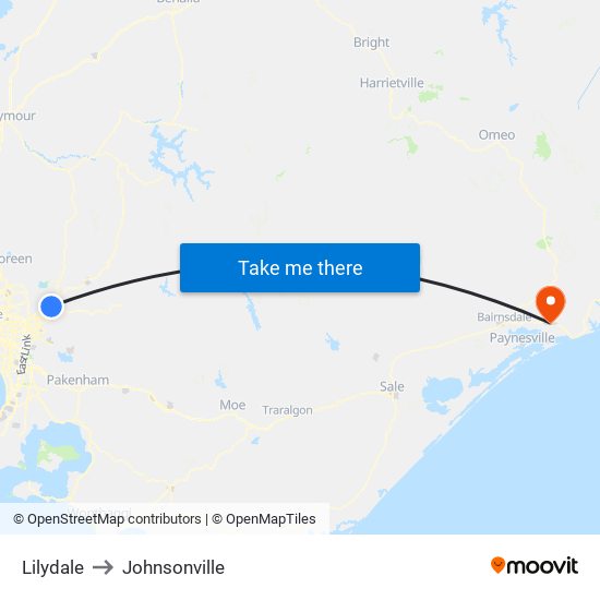 Lilydale to Johnsonville map