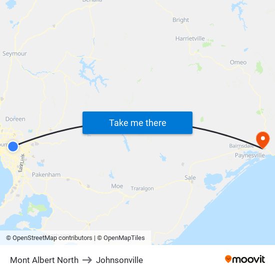 Mont Albert North to Johnsonville map