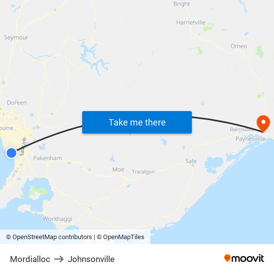 Mordialloc to Johnsonville map