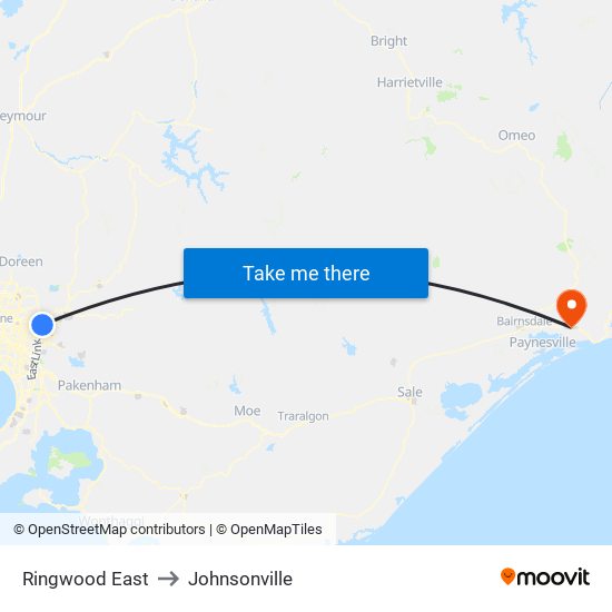 Ringwood East to Johnsonville map