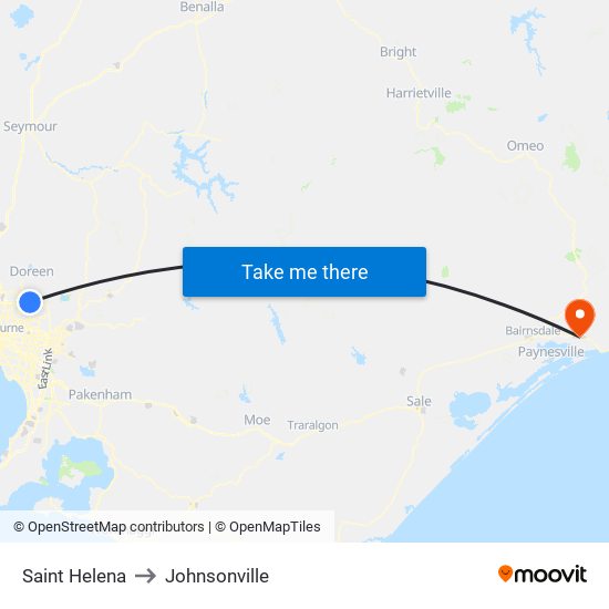 Saint Helena to Johnsonville map