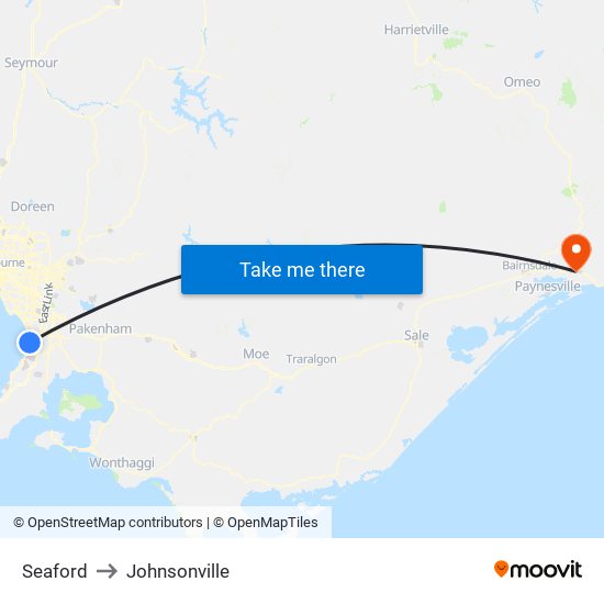 Seaford to Johnsonville map