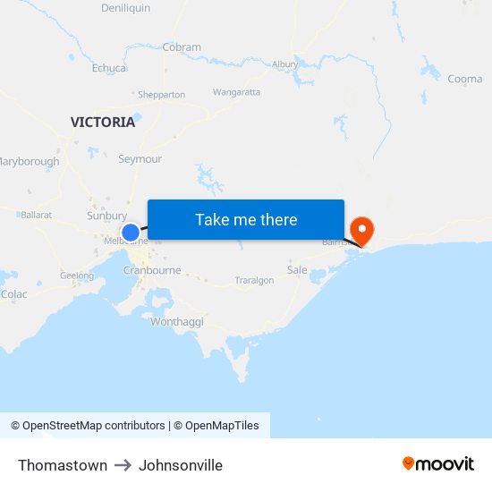 Thomastown to Johnsonville map