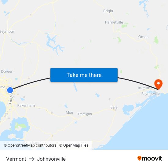 Vermont to Johnsonville map