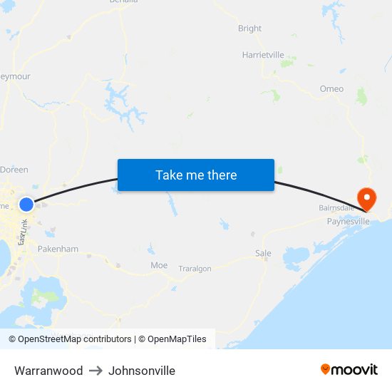 Warranwood to Johnsonville map