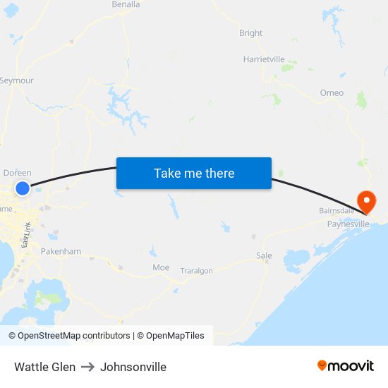 Wattle Glen to Johnsonville map