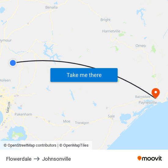 Flowerdale to Johnsonville map