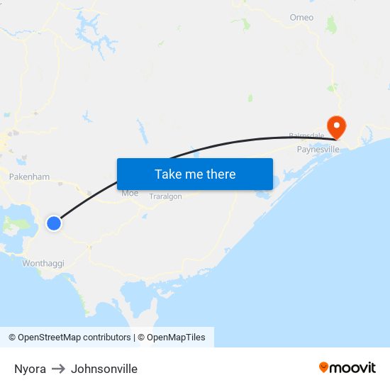 Nyora to Johnsonville map