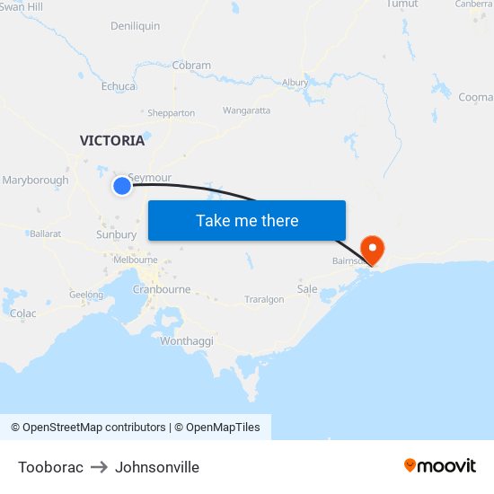 Tooborac to Johnsonville map