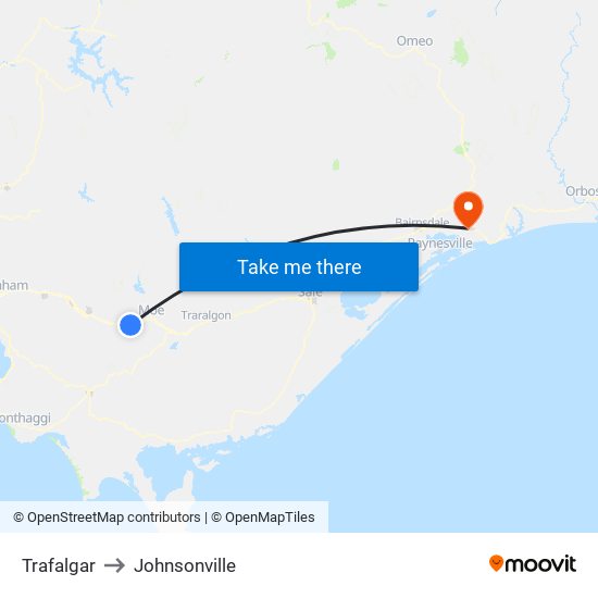 Trafalgar to Johnsonville map