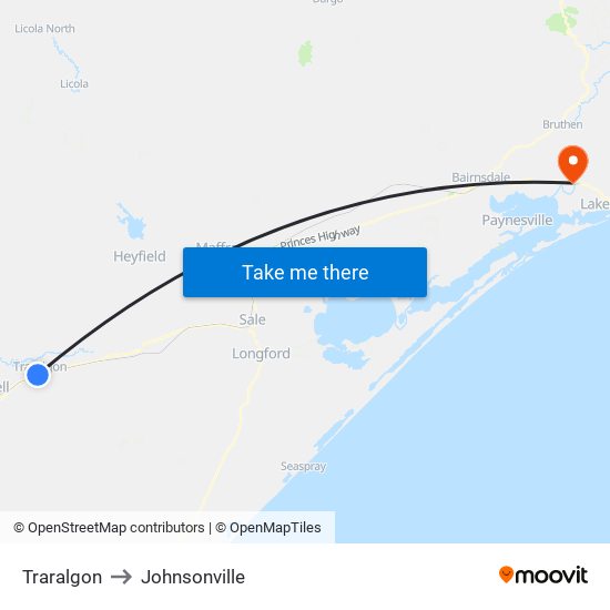 Traralgon to Johnsonville map