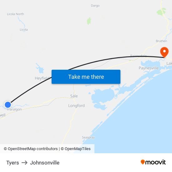 Tyers to Johnsonville map