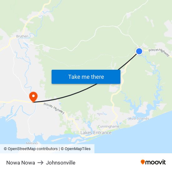 Nowa Nowa to Johnsonville map