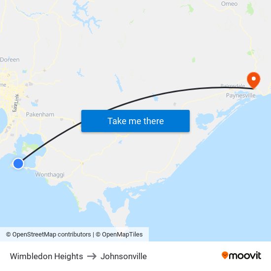 Wimbledon Heights to Johnsonville map