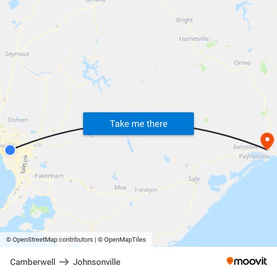 Camberwell to Johnsonville map