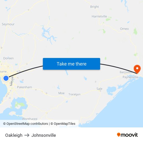 Oakleigh to Johnsonville map