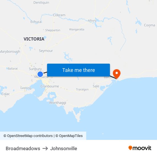 Broadmeadows to Johnsonville map