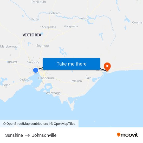 Sunshine to Johnsonville map