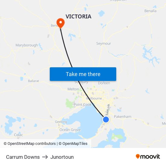 Carrum Downs to Junortoun map