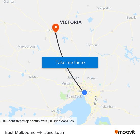 East Melbourne to Junortoun map