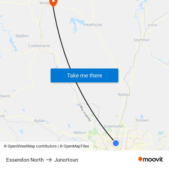 Essendon North to Junortoun map