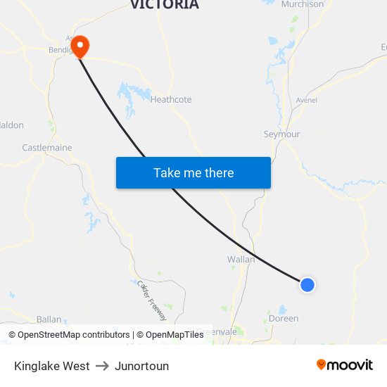 Kinglake West to Junortoun map