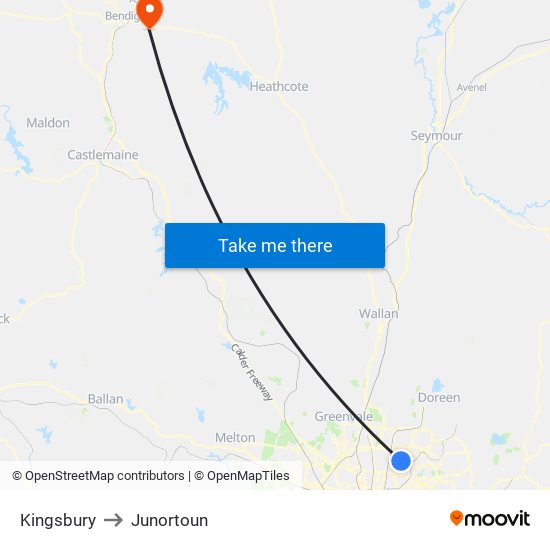 Kingsbury to Junortoun map